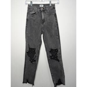 Simple Society Women's Black Leg Distressed Denim Jeans Pants Size 00/23